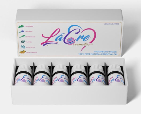 Set of six LaCre ink bottles in a white box with colorful branding.